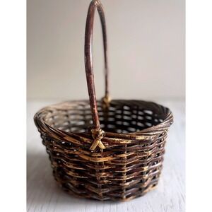 Beautiful Vintage Handwoven Twig and Willow Basket With a Single Handle